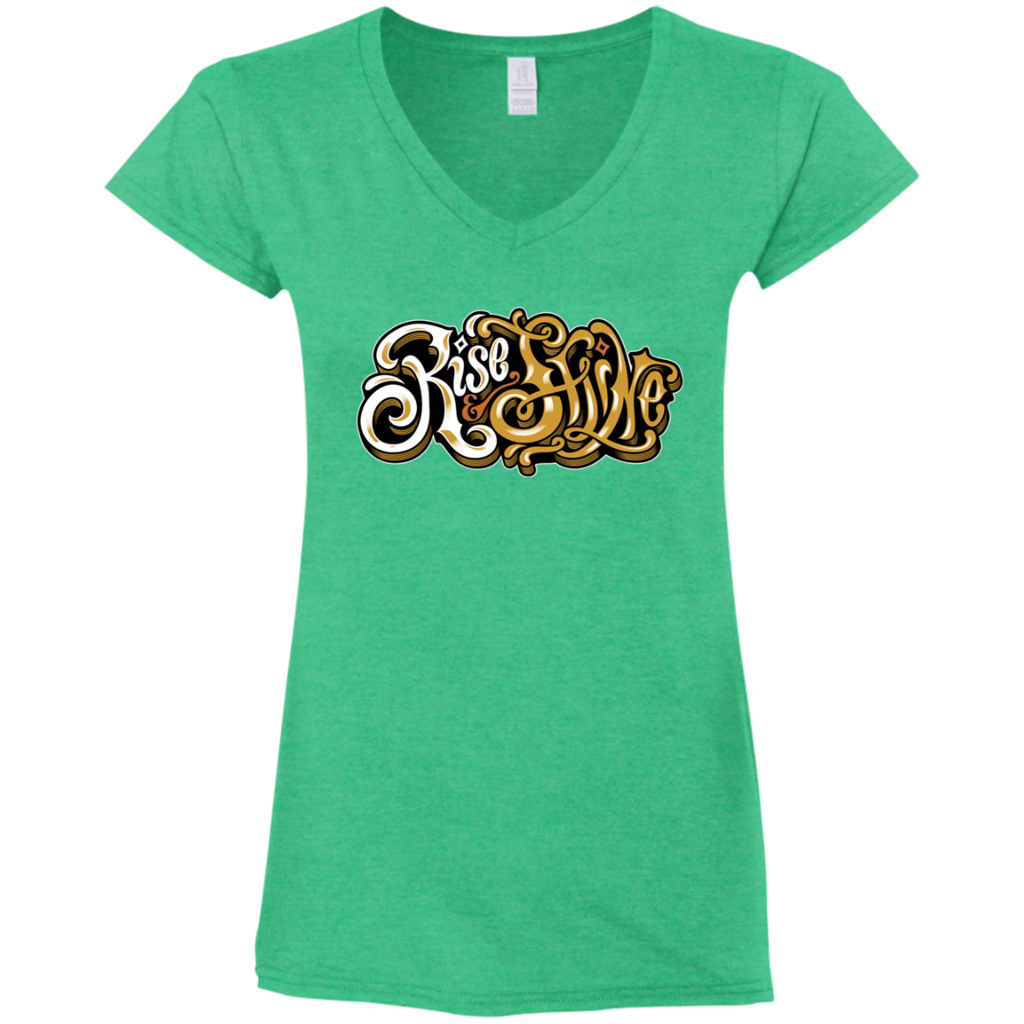 "RISE AND SHINE" Ladies' Fitted Softstyle 4.5 oz V-Neck T-Shirt