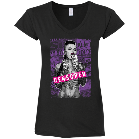 "CENSORED" Ladies' Fitted Softstyle 4.5 oz V-Neck T-Shirt