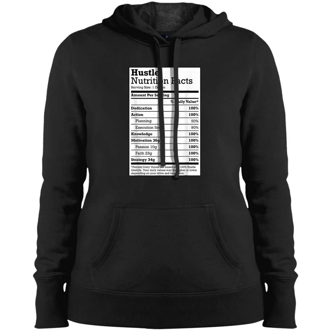 "HUSTLE NUTRITION FACTS" Ladies' Pullover Hooded Sweatshirt