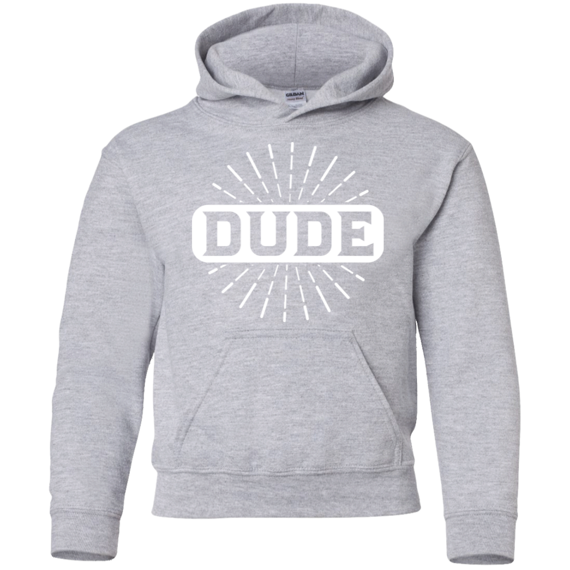 "DUDE" Youth Pullover Hoodie in white print