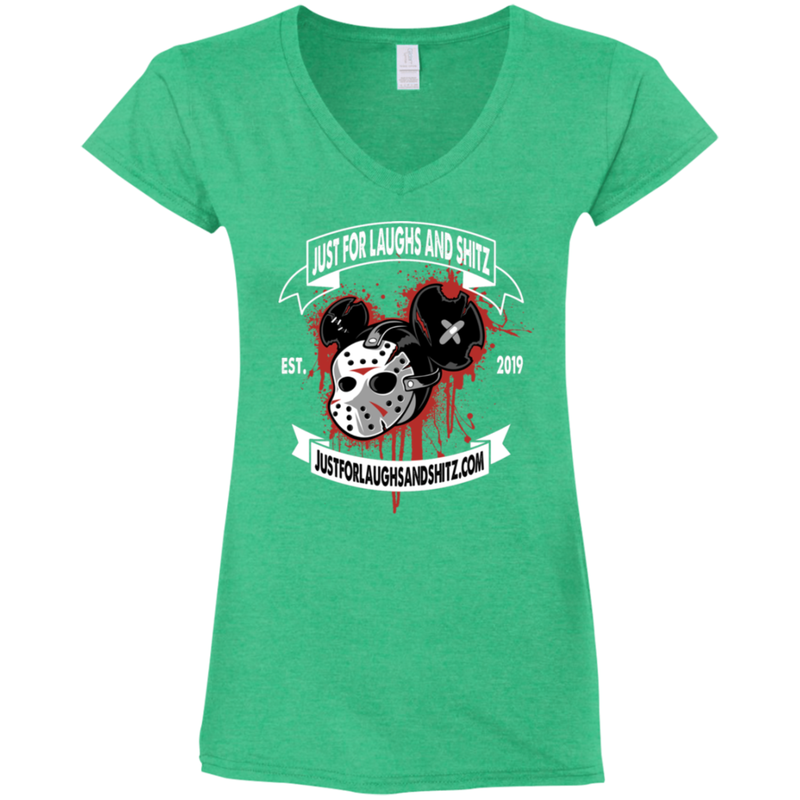 "MICKEY MASK" with white banner Ladies' Fitted Softstyle 4.5 oz V-Neck T-Shirt