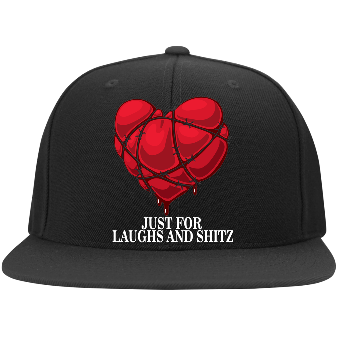 "MY BLOODY HEART" in white print Flat Bill Twill Flexfit Cap