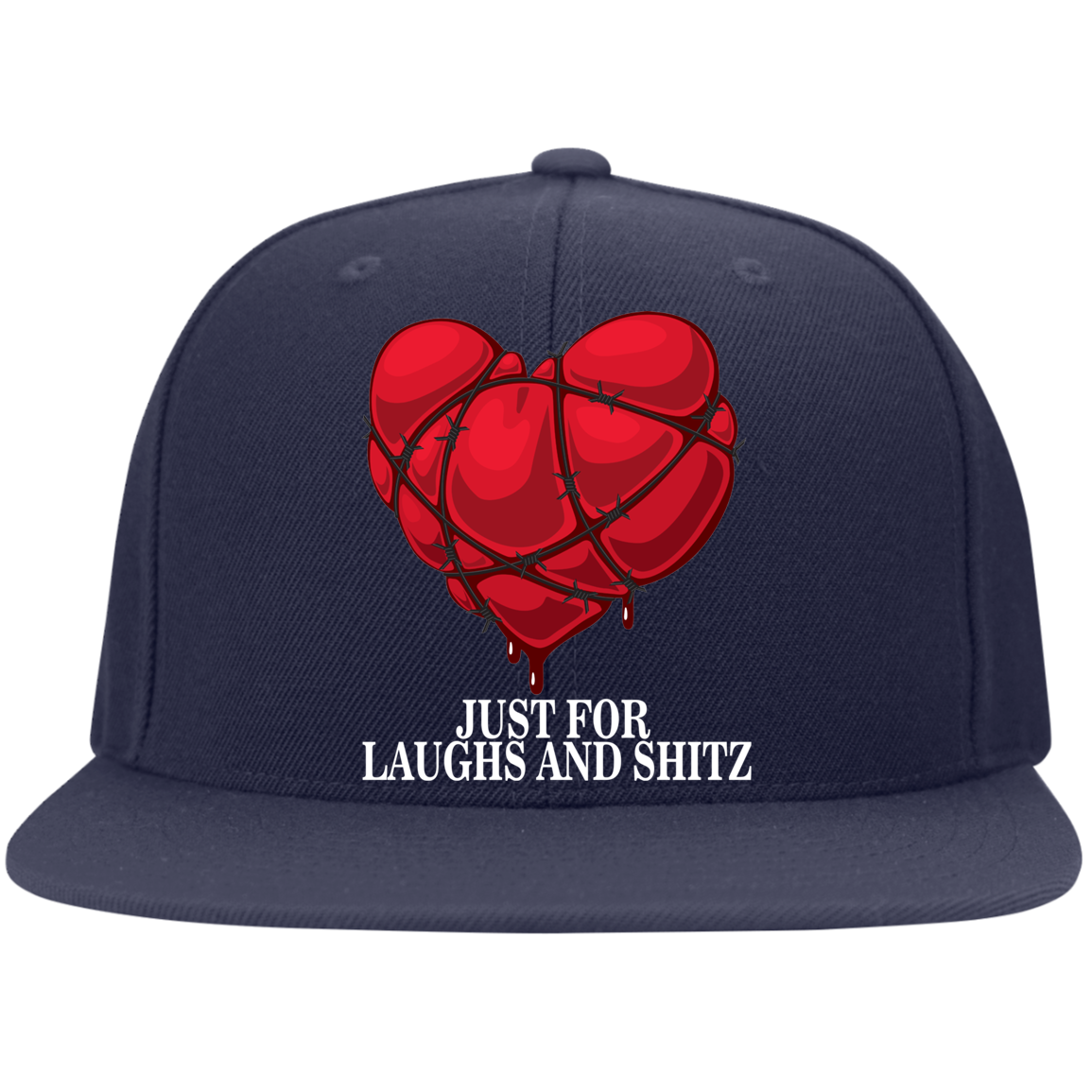 "MY BLOODY HEART" in white print Flat Bill Twill Flexfit Cap