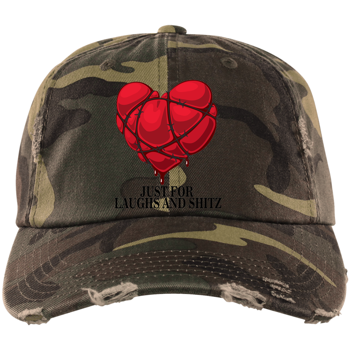 "MY BLOODY HEART" in black print  Distressed Dad Cap