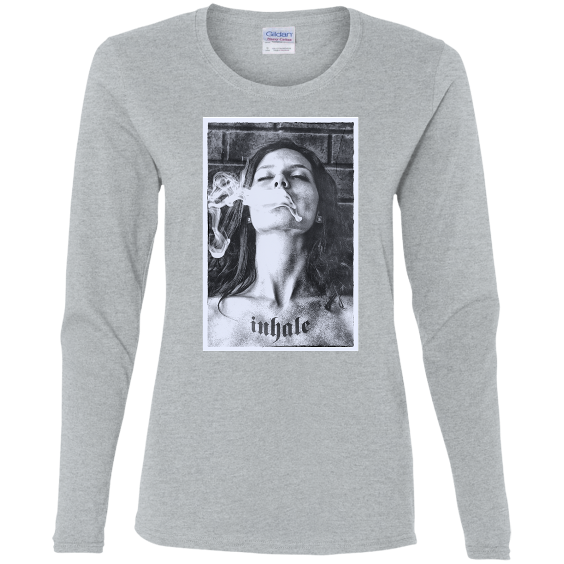 'INHALE" Ladies' Cotton LS T-Shirt