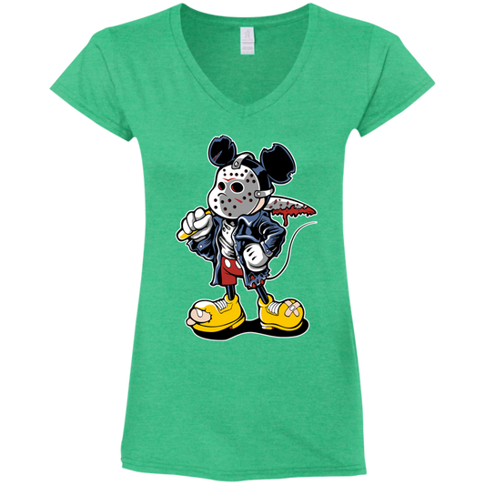 "MANIAC MICKEY" Ladies' Fitted Softstyle 4.5 oz V-Neck T-Shirt