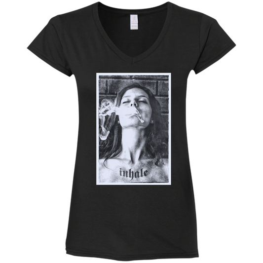 "INHALE" Ladies' Fitted Softstyle 4.5 oz V-Neck T-Shirt