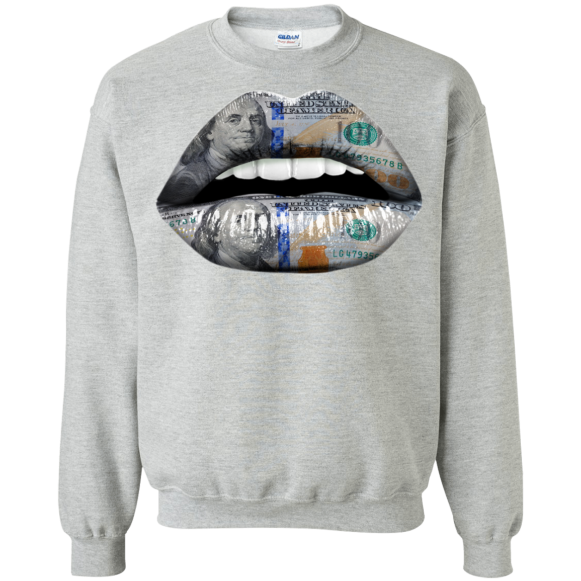 "$100 DOLLAR LIPS" Crewneck Pullover Sweatshirt  8 oz.