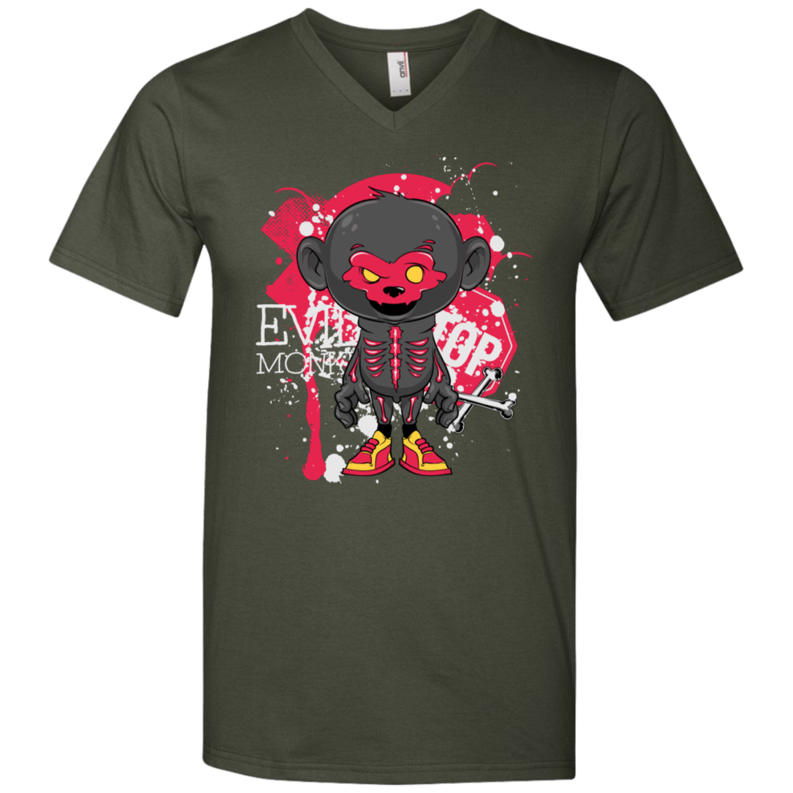 "EVIL MONKEY" Men's Printed V-Neck T-Shirt