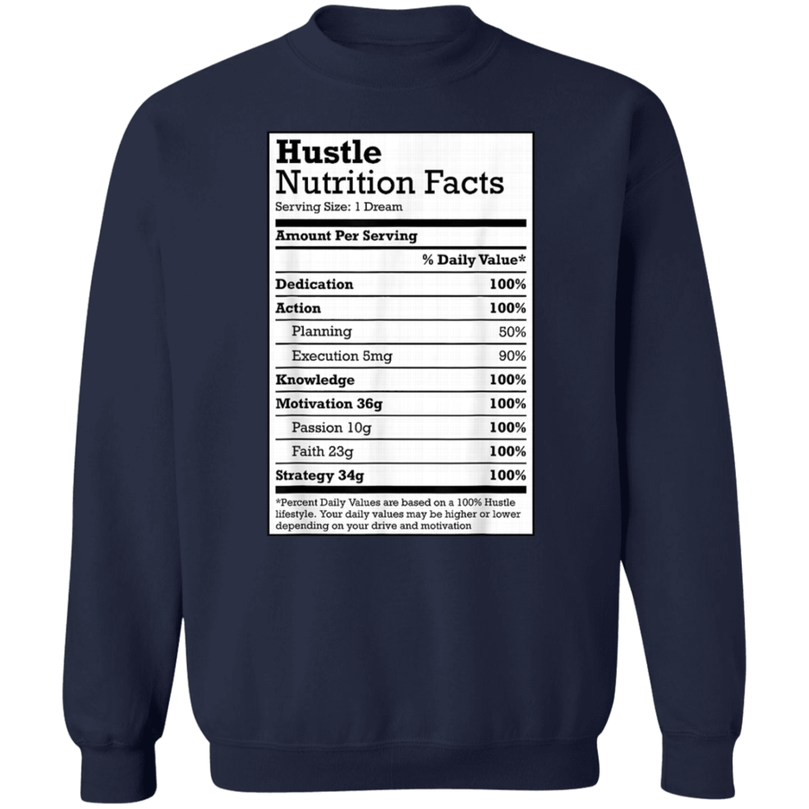 "HUSTLE NUTRITION FACTS" Crewneck Pullover Sweatshirt