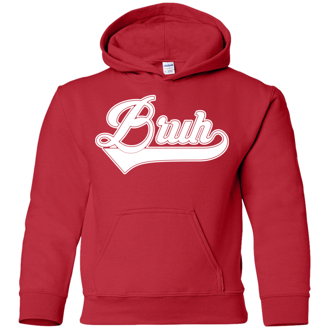 "BRUH" Youth Pullover Hoodie in white print