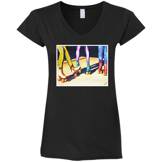 "ROLLER BOOGIE" Ladies' Fitted Softstyle 4.5 oz V-Neck T-Shirt