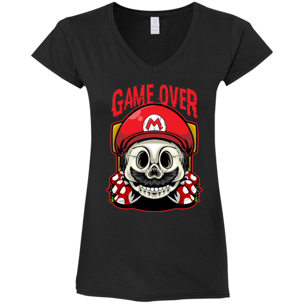 "GAME OVER" Ladies' Fitted Softstyle 4.5 oz V-Neck T-Shirt