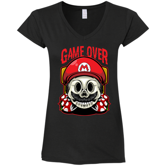 "GAME OVER" Ladies' Fitted Softstyle 4.5 oz V-Neck T-Shirt