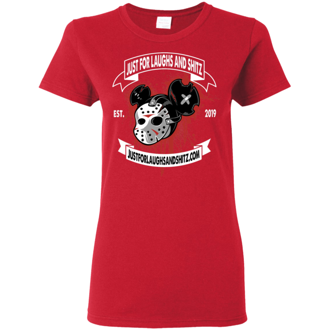 "MICKEY MASK" with white banner Ladies' 5.3 oz. T-Shirt