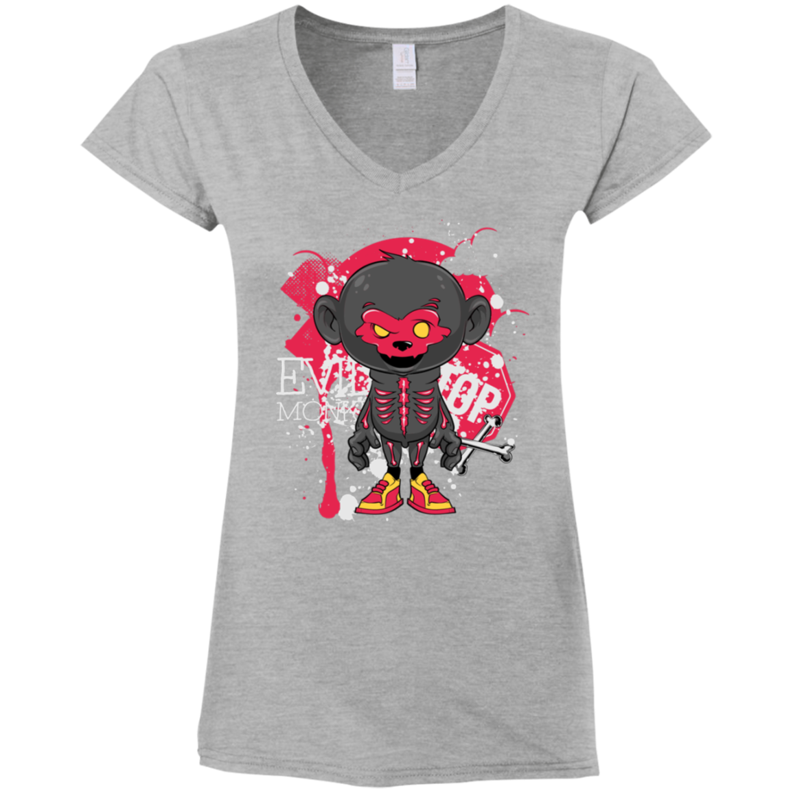 "EVIL MONKEY" Ladies' Fitted Softstyle 4.5 oz V-Neck T-Shirt