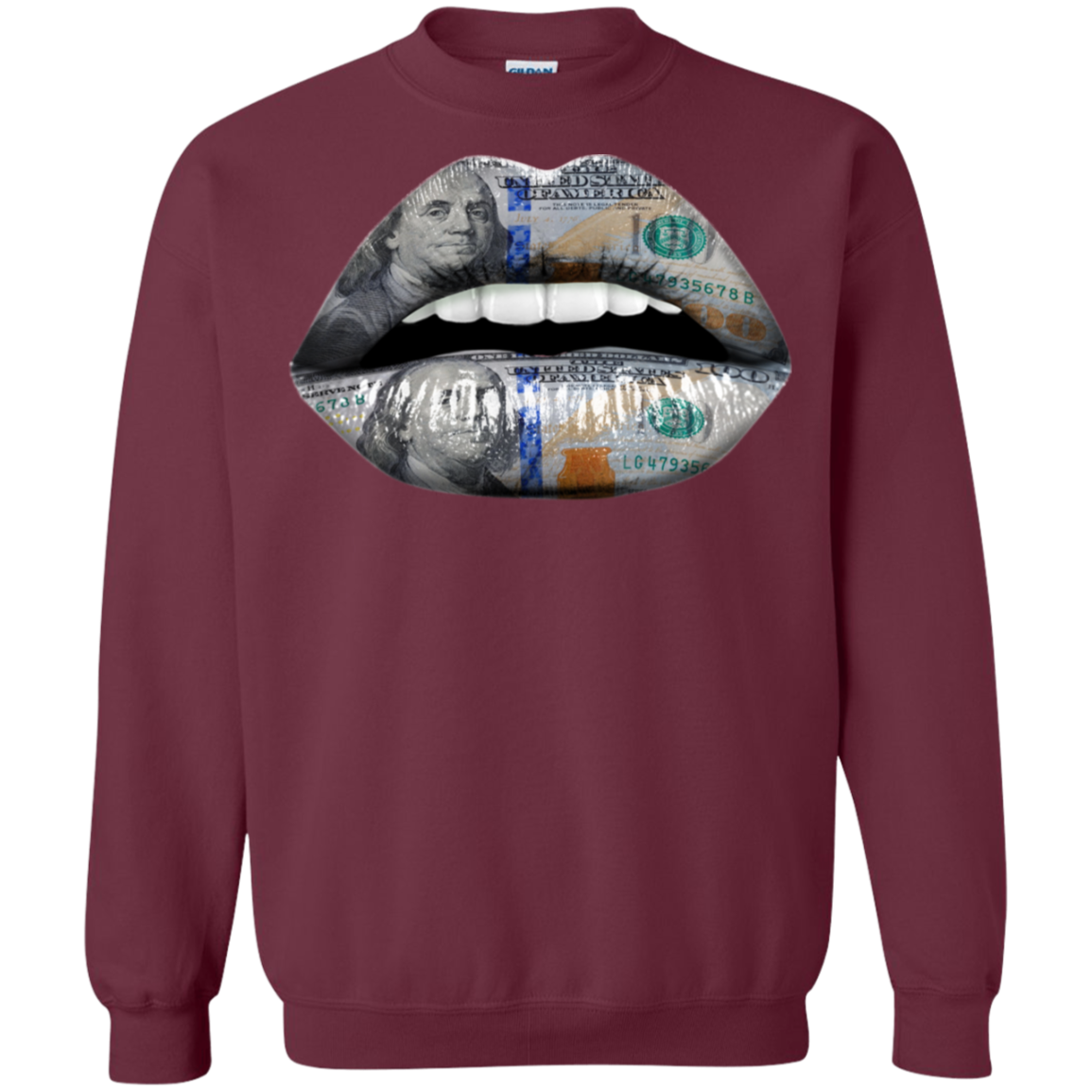 "$100 DOLLAR LIPS" Crewneck Pullover Sweatshirt  8 oz.