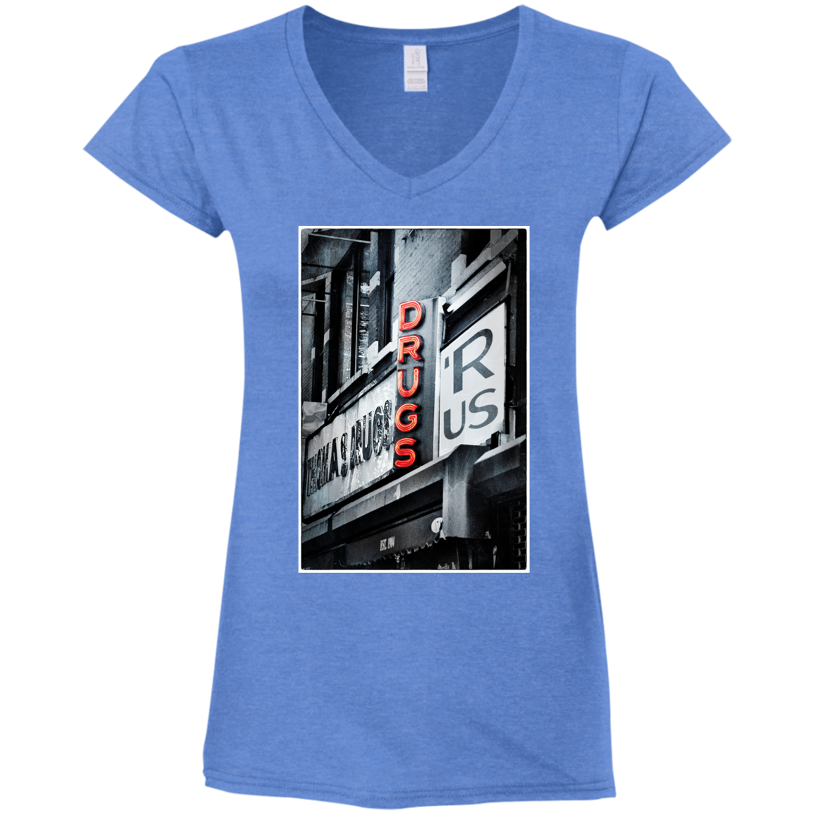 "DRUGS R US" Ladies' Fitted Softstyle 4.5 oz V-Neck T-Shirt