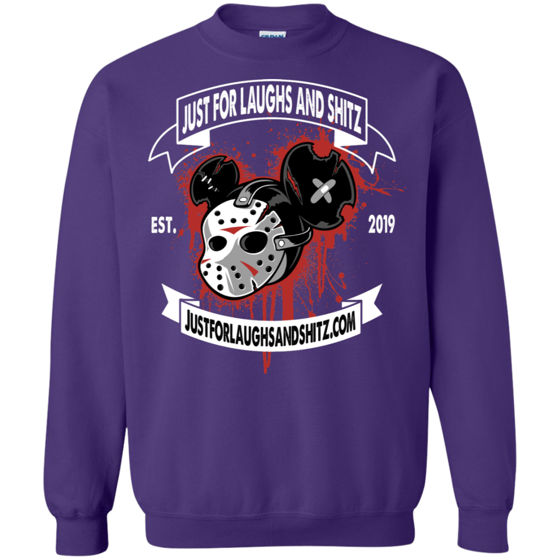 "MICKY MASK" with white banner Crewneck Pullover Sweatshirt  8 oz.