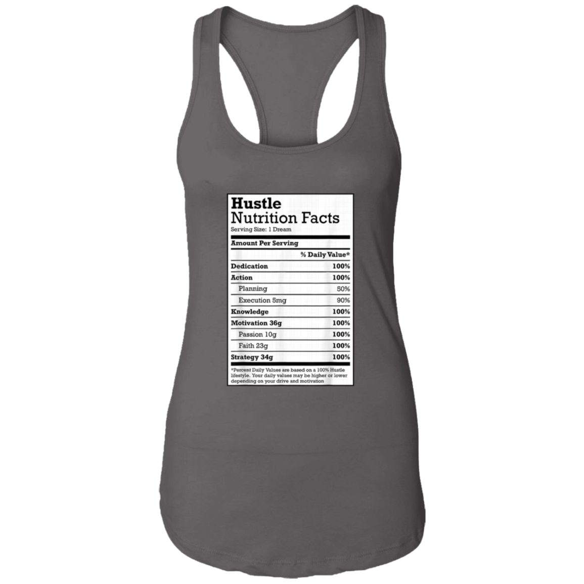 "HUSTLE NUTRITION FACTS" Ladies Ideal Racerback Tank