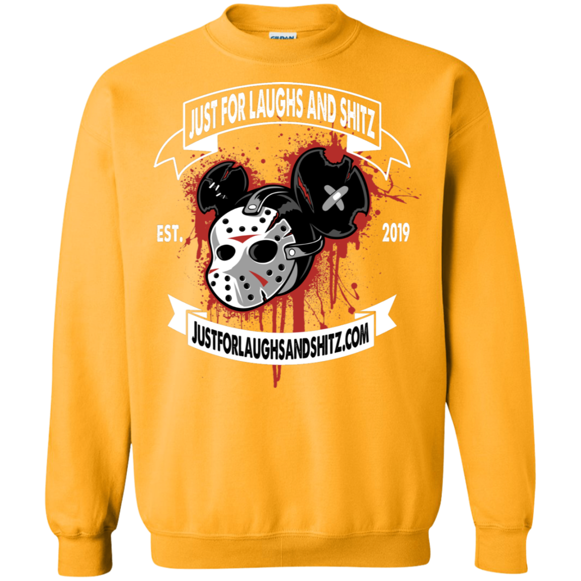 "MICKY MASK" with white banner Crewneck Pullover Sweatshirt  8 oz.