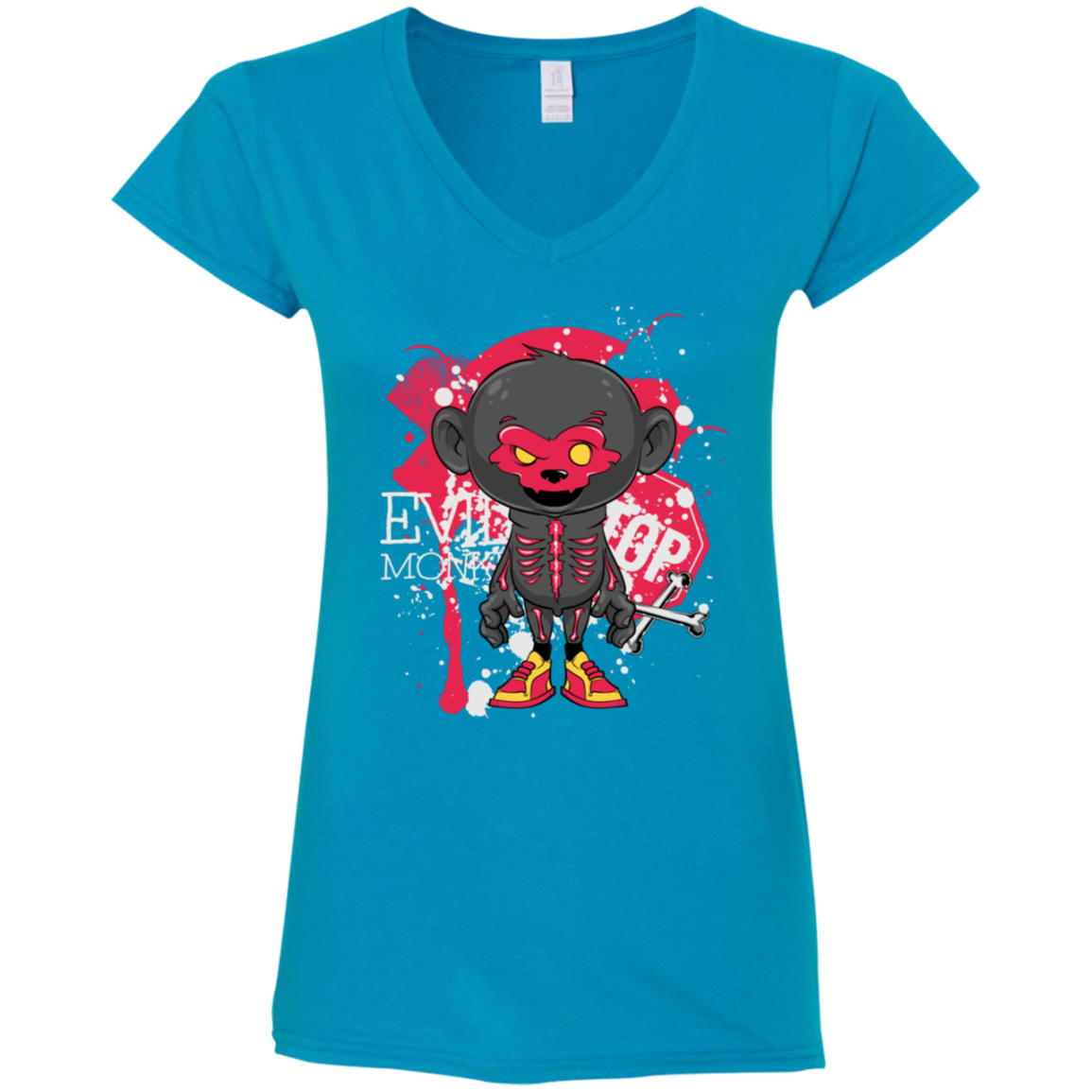 "EVIL MONKEY" Ladies' Fitted Softstyle 4.5 oz V-Neck T-Shirt