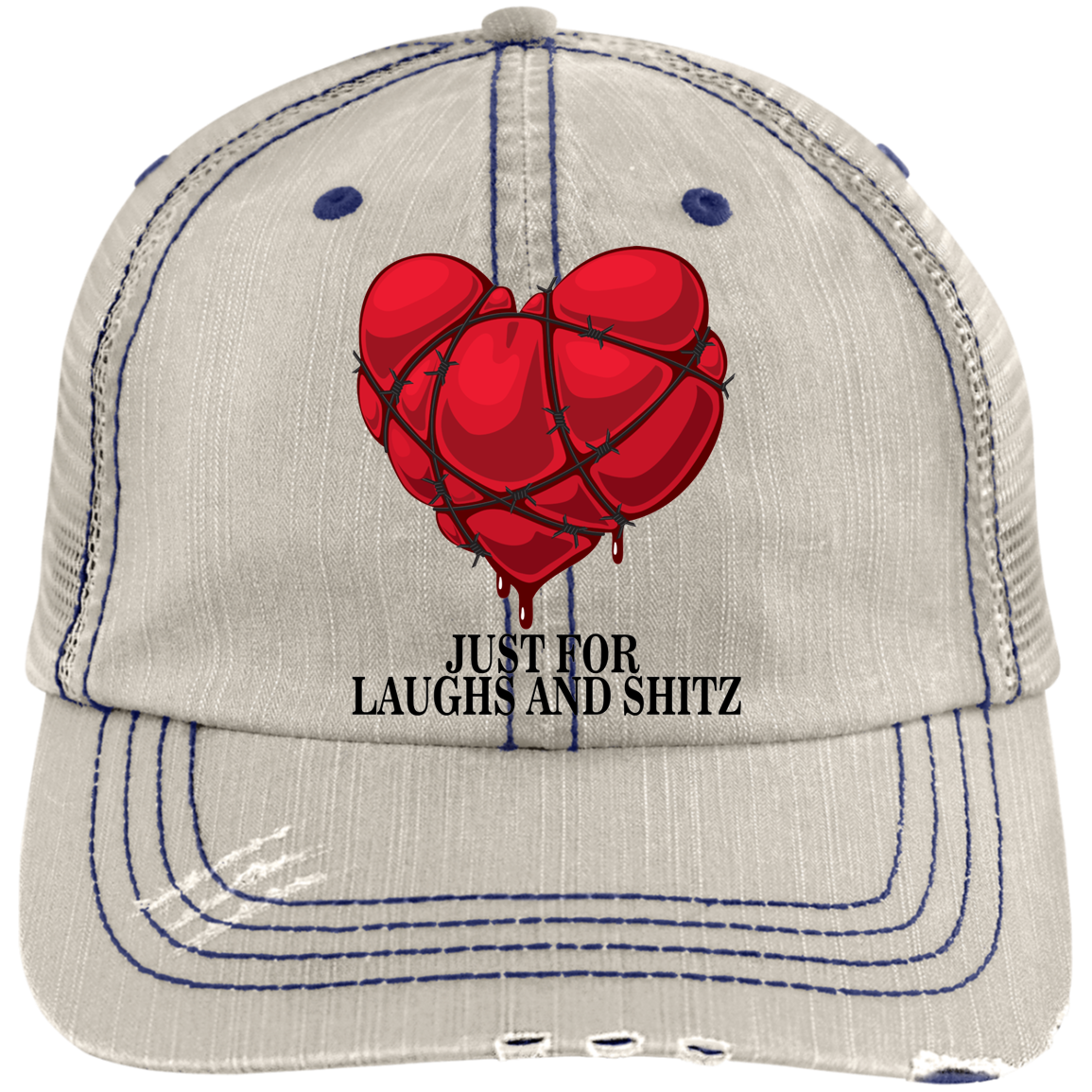 "MY BLOODY HEART" with black print Distressed Unstructured Trucker Cap