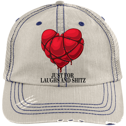 "MY BLOODY HEART" with black print Distressed Unstructured Trucker Cap