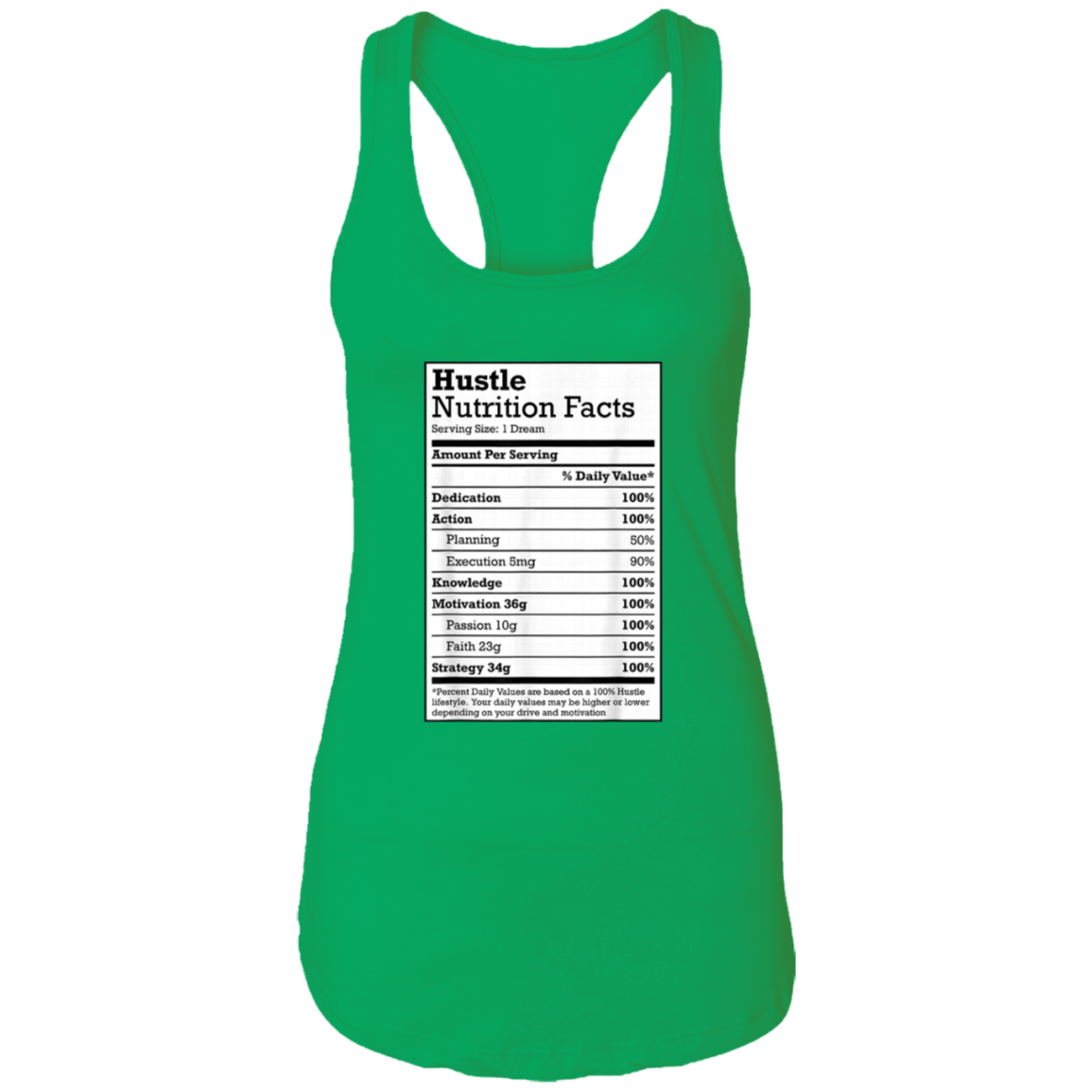 "HUSTLE NUTRITION FACTS" Ladies Ideal Racerback Tank