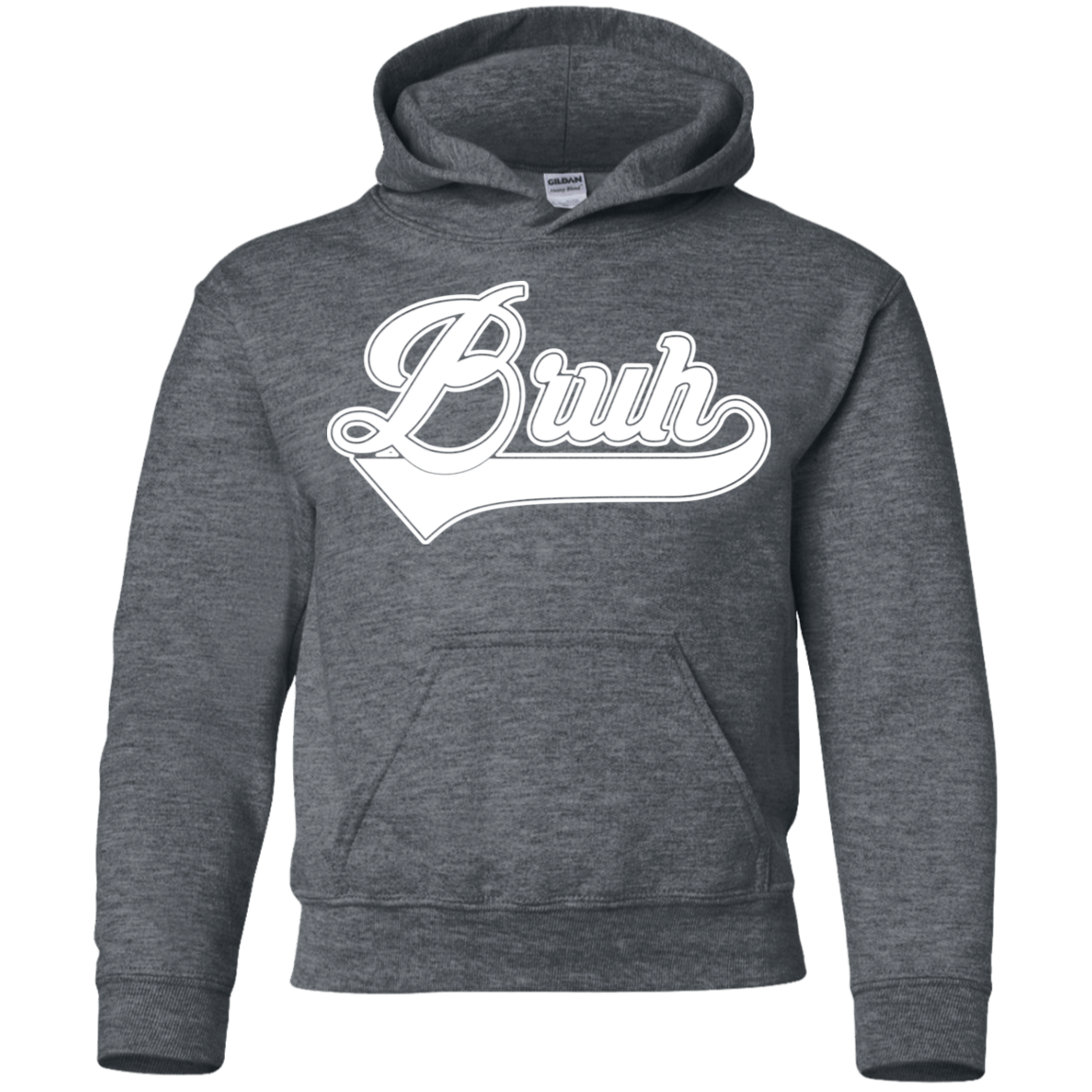 "BRUH" Youth Pullover Hoodie in white print