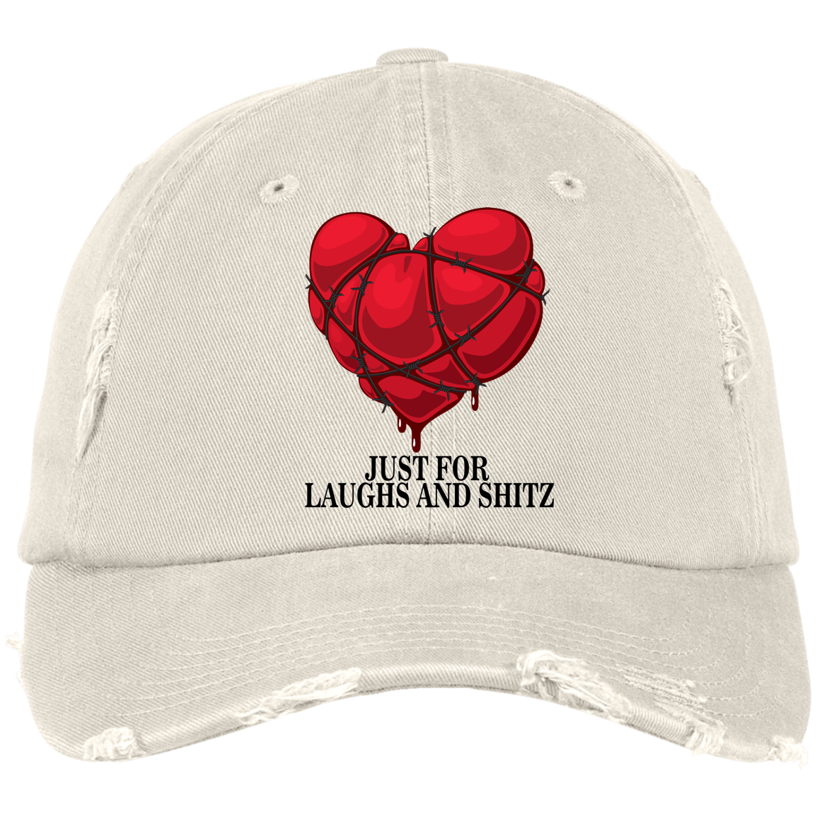 "MY BLOODY HEART" in black print  Distressed Dad Cap