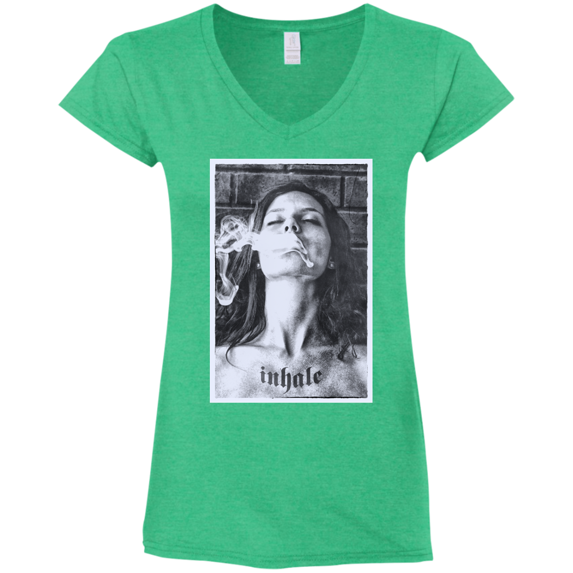 "INHALE" Ladies' Fitted Softstyle 4.5 oz V-Neck T-Shirt