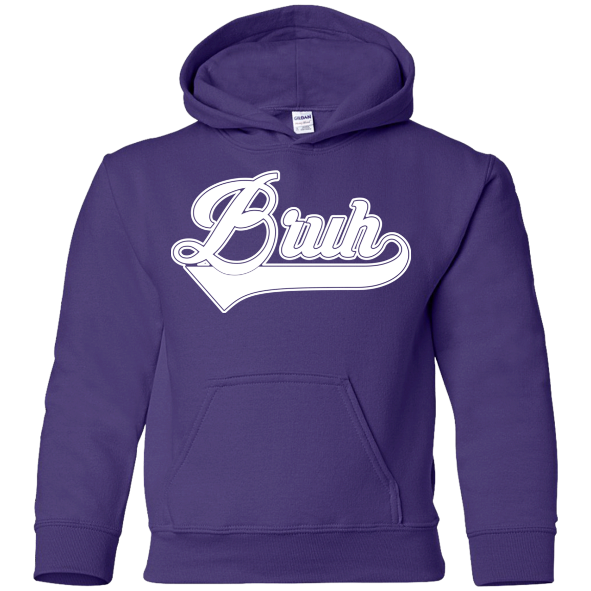 "BRUH" Youth Pullover Hoodie in white print