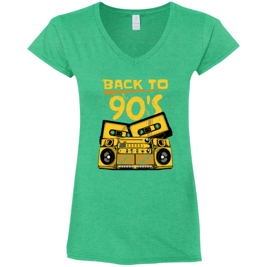 "BACK TO 90'S" Ladies' Fitted Softstyle 4.5 oz V-Neck T-Shirt