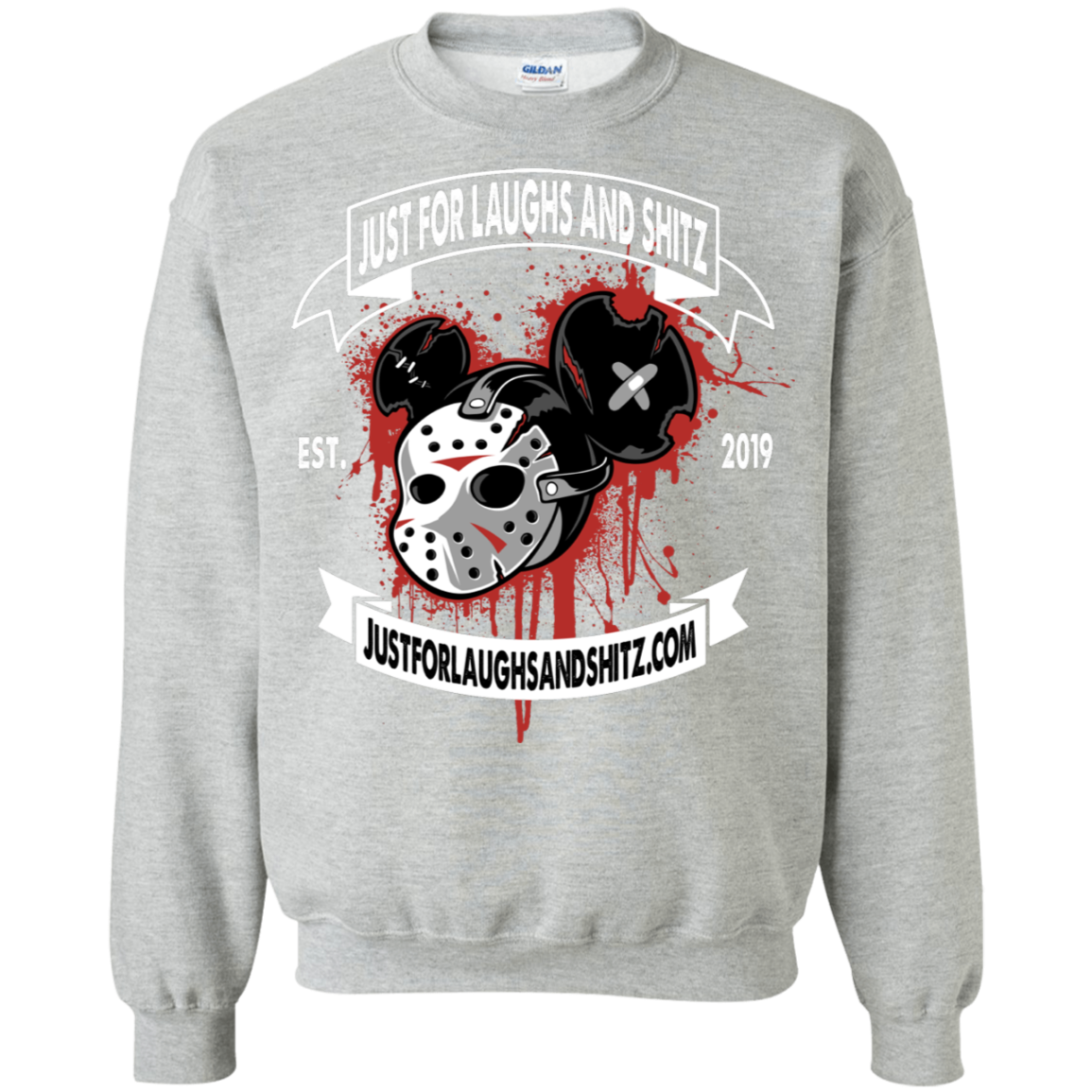 "MICKY MASK" with white banner Crewneck Pullover Sweatshirt  8 oz.