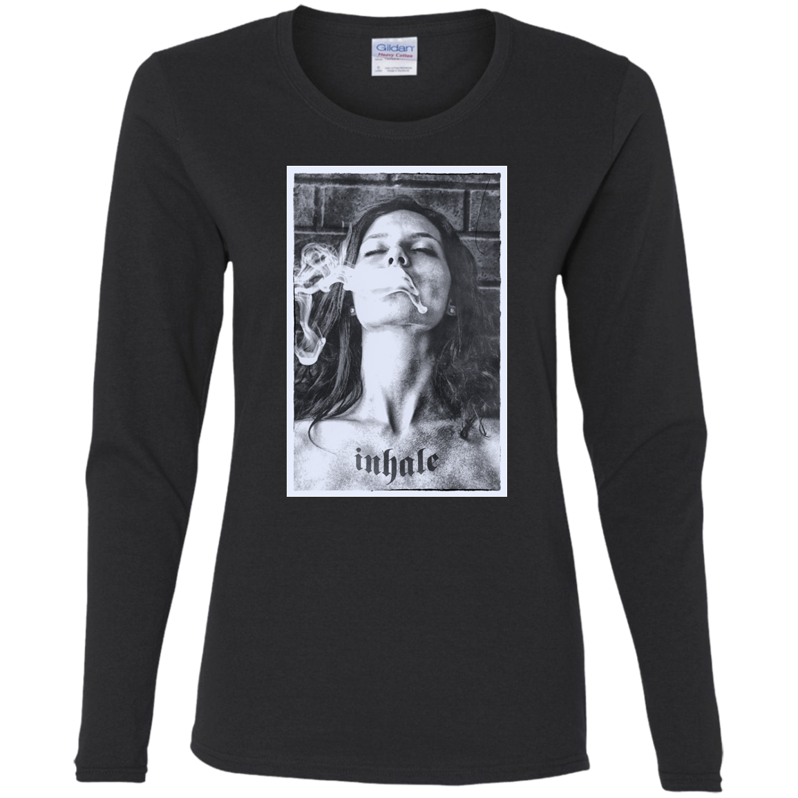 'INHALE" Ladies' Cotton LS T-Shirt