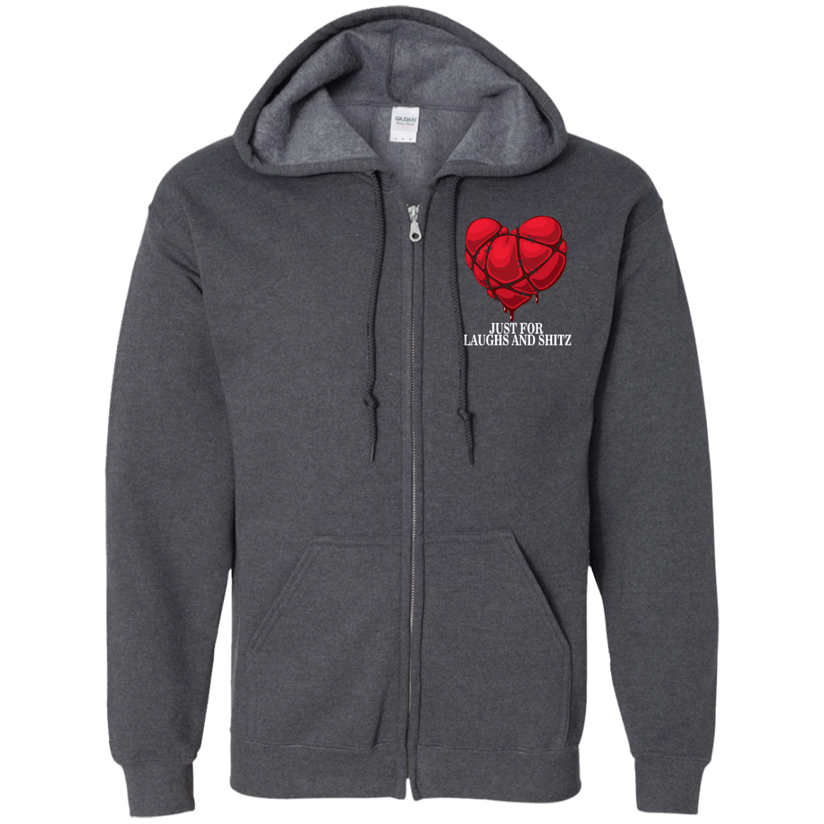 "MY BLOODY HEART" in white print Zip Up Hooded Sweatshirt