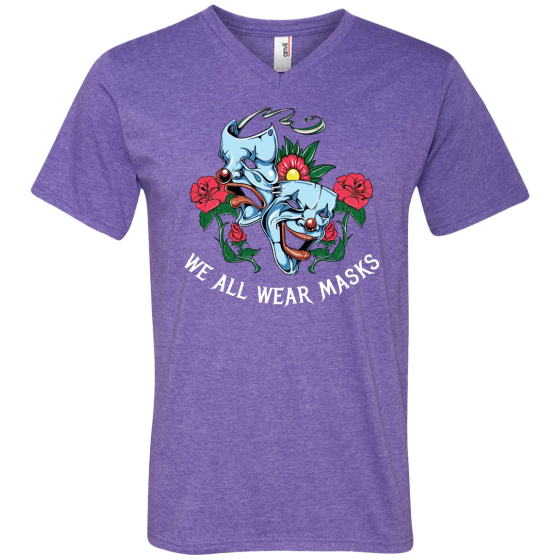 "WE ALL WEAR MASKS" Men's Printed V-Neck T-Shirt