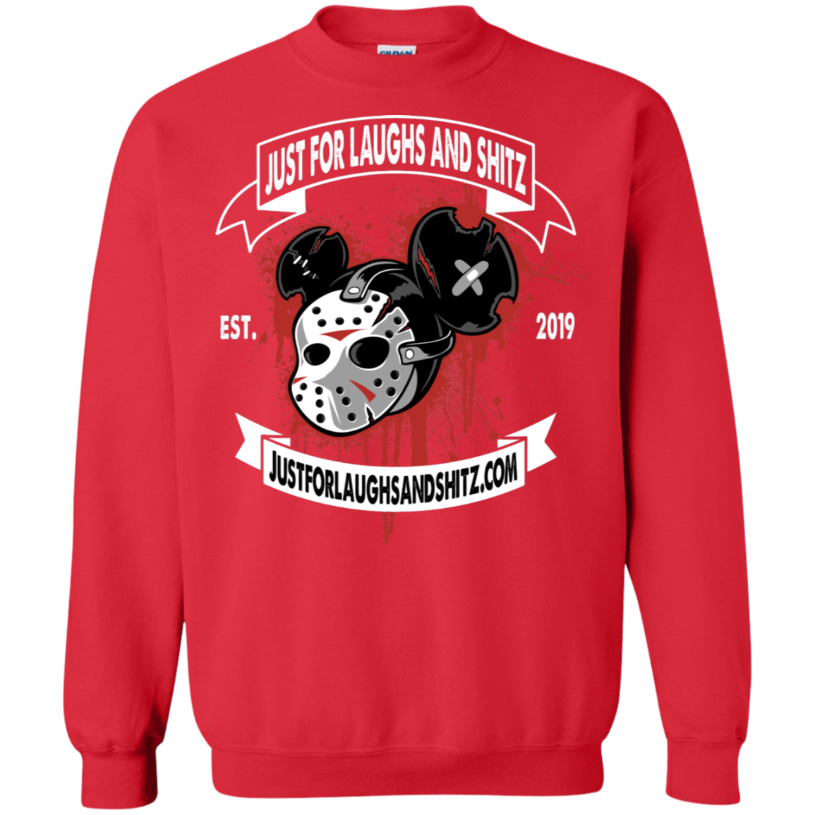 "MICKY MASK" with white banner Crewneck Pullover Sweatshirt  8 oz.