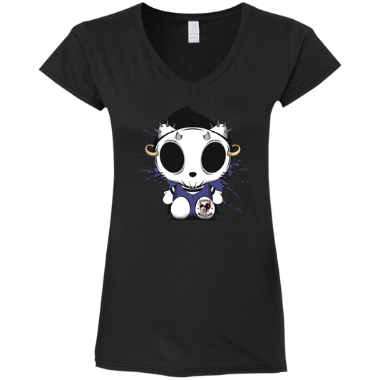 "KITTY SKULL" Ladies' Fitted Softstyle 4.5 oz V-Neck T-Shirt