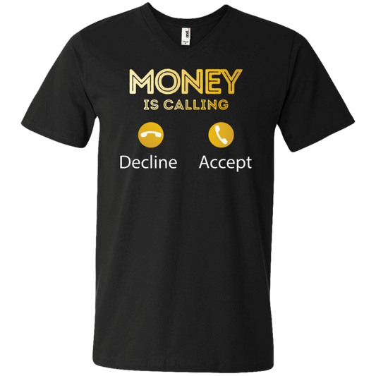 "MONEY IS CALLING" Men's Printed V-Neck T-Shirt