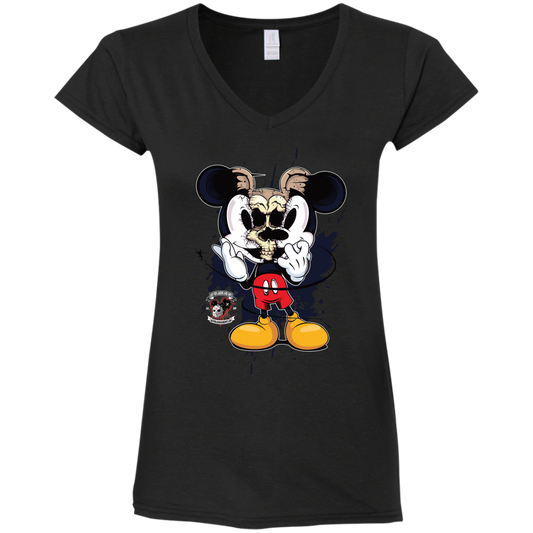 "SKULL MICKEY" Ladies' Fitted Softstyle 4.5 oz V-Neck T-Shirt