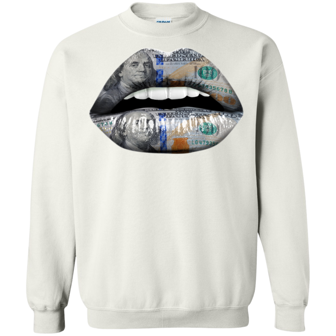 "$100 DOLLAR LIPS" Crewneck Pullover Sweatshirt  8 oz.